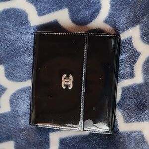 Chanel Black Patent Leather Small Compact Double Snap Bifold Wallet